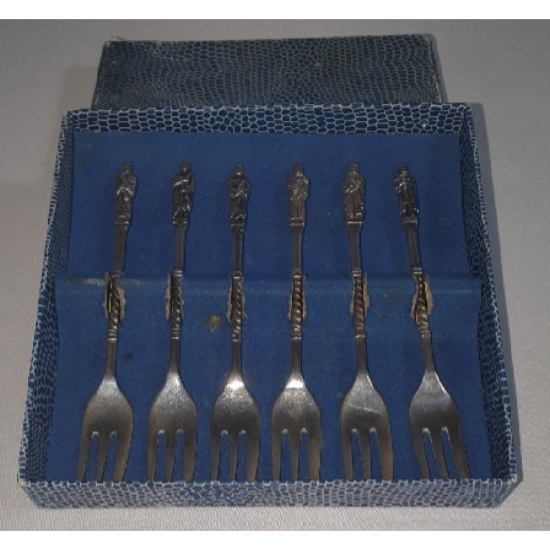 6 Verzilverde Apostel gebaksvorkjes in originele doos